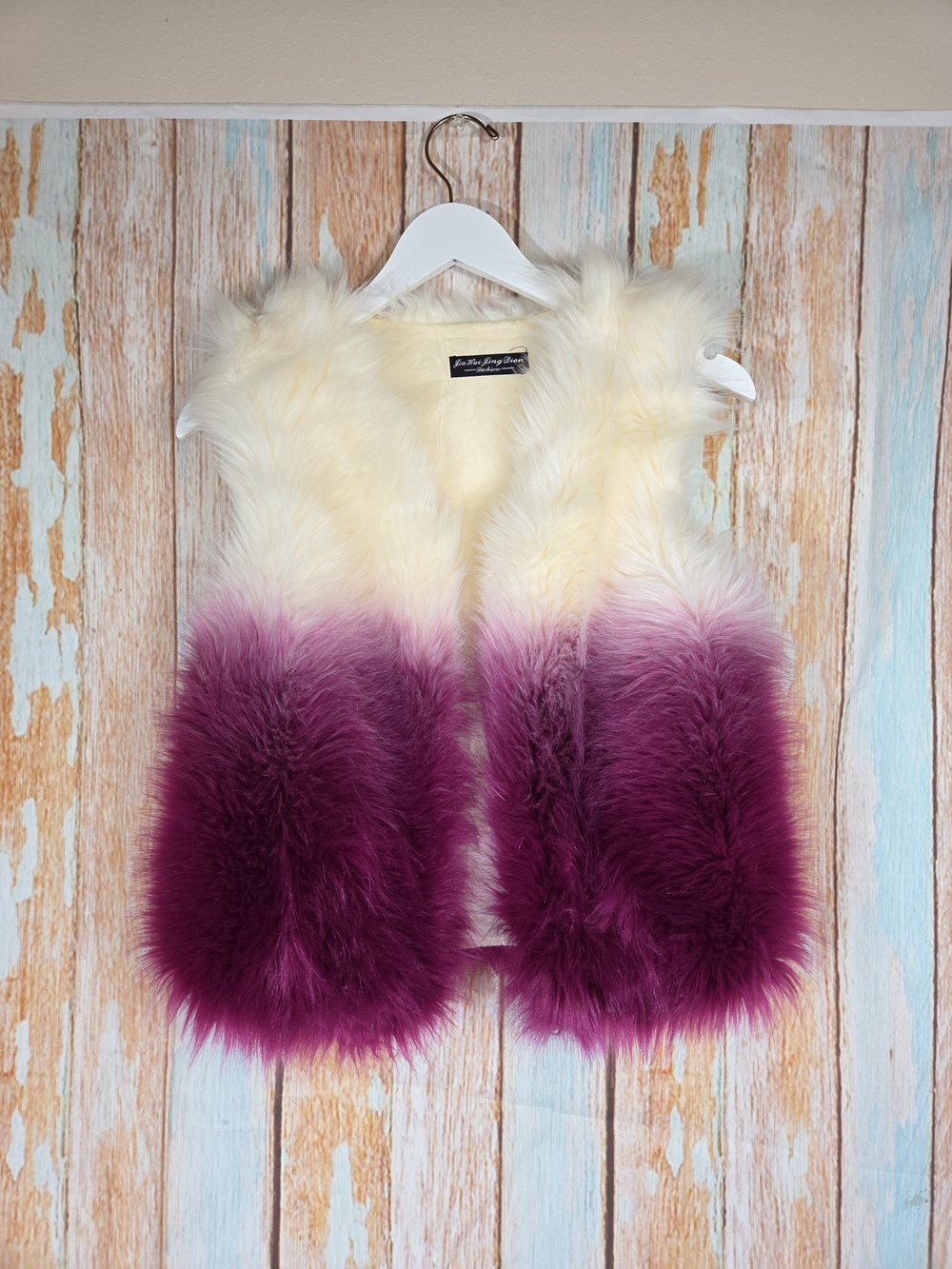 Jia Hui Jing Dian Purple Ombre Faux Fur Vest - Rave Festival Style - Picture 2 of 5